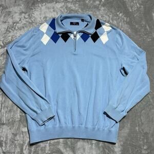Vintage Callaway Golf Sport Argyle 1/4 Zip Sweater Mens XXL Blue Hong Kong Soft
